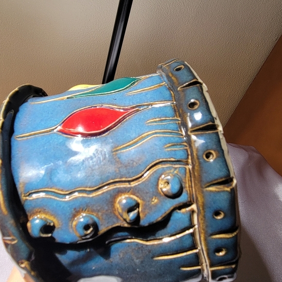 Rare Piece Vintage Handmade Decorative Bowl Signed Ceramic Pottery Blue Red Etc - Picture 8 of 11